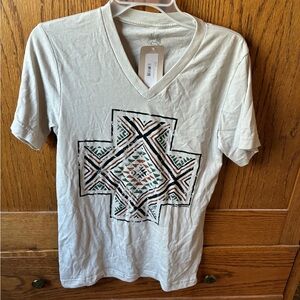 V-Neck Geometric Print Short Sleeve Tee - White